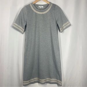 Polagram Embroidered T Shirt Short Sleeve Dress Knee Length Grey Size Small
